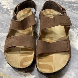 ECCO Men’s 2nd Cosmo Brown Leather Triple Strap Sandals Mules Size 11, EU45 NEW